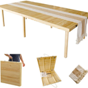 Folding Picnic Table with Table Runner, Portable Boho Low Picnic Table for Indoor Outdoor, 60" x 30" Wooden Table for Camping, Wedding, Beach, Garden, Party(Large Size for 6-8)