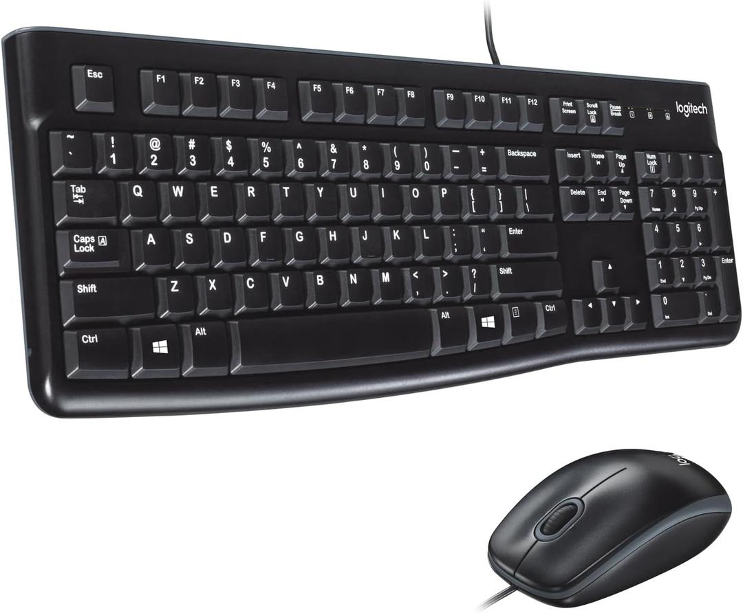 Logitech MK120 Wired Keyboard and Mouse Combo for Windows, Optical Wired Mouse, Full-Size, USB, Compatible with PC, Laptop - Black