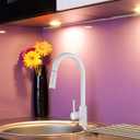 White Kitchen Faucet with Pull Out Sprayer, Copper Kitchen Faucet with Deck Plate