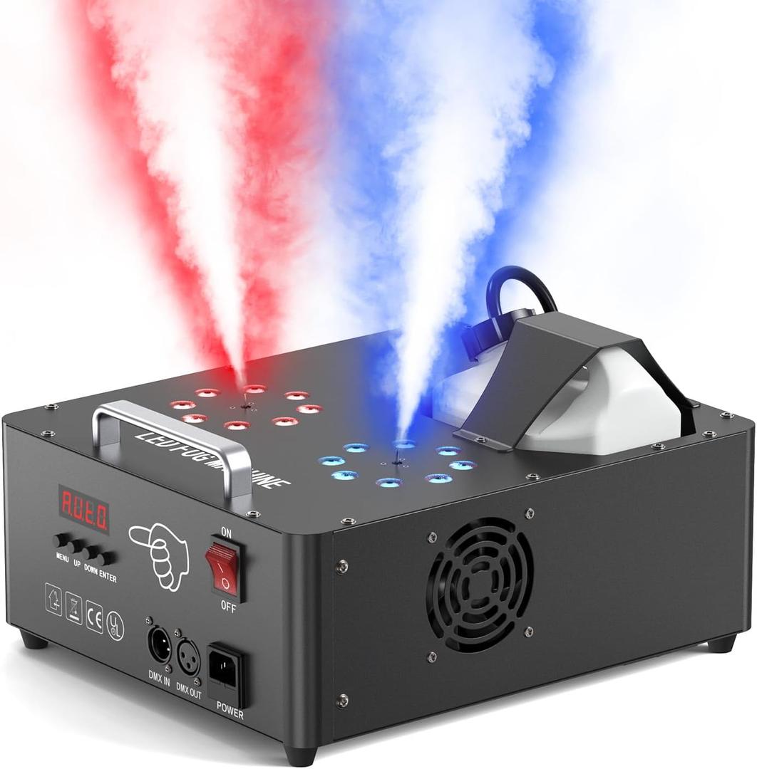 2000W Professional Fog Machine Dual Nozzle with 16 RGB LED, DMX Control Adjustable Smoke Direction, 2.5L Tank LCD Display 30000CFM for Halloween Christmas Stage DJ Party Club Events (Black)