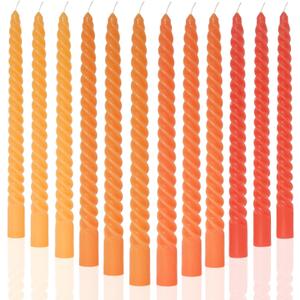 MAITREYA Orange Taper Candles Stick Spiral Twisted Candles-Set of 12 for Decoration Weddings Party Church-Unscented Dripless Candles,10inch(F-Gradient Orange)