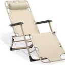 MoNiBloom Folding Reclining Patio Chair, 3-Position Patio Lounger Folding Chairs with Adjustable Backrest and Headrest for Backyard Poolside Lawn, 330lbs Capacity (Cream)