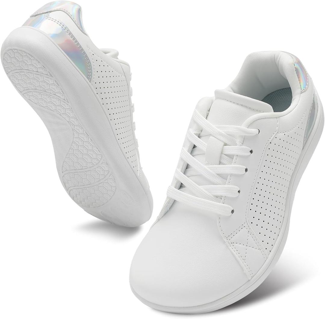 relxfeet Women's Minimalist Barefoot Shoes Zero Drop Walking Shoes Lightweight Fashion Sneakers Wide Toe Box (6.5 Wide, Bright White)