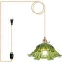 Plug in Pendant Light Fixtures,Hanging Light Fixture Corded On/Off Switch,11 inch E26 Green Glass Lampshade Pendant Lighting for Kitchen Island, Bedroom, Dining Room