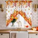 Thanksgiving Swag Curtain Valances,Pumpkin Autumn Leaves Rod Pocket Window Swag Topper Curtains,Fall Harvest Short Tier Valance for Kitchen Bedroom Bathroom Decor,2 Panel 36"x36" (Orange Red)