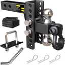 TIROL 2 Inch Adjustable Trailer Hitch Receiver with Shackle - 6 Drop/Rise Drop Hitch, 2'' & 2-5/16'' Ball Hitches, Dual Balls 25000 LBS Capacity - Heavy Duty Tow Hitch with Hitch Tightener