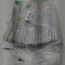 jinchan Striped Linen Kitchen Curtains 36 Inch Cafe Tier Curtains Balanced Stripe Farmhouse Small Drapes for Bathroom Laundry Over Sink Half Window Light Filtering 2 Panels Blue on Beige