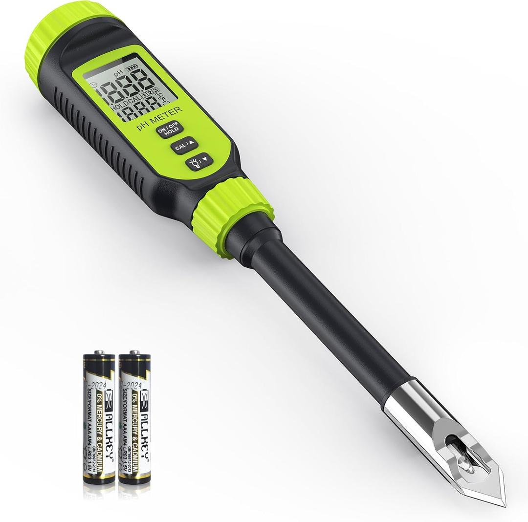 Soil pH Meter, Tadeto Digital Soil Tester with Sensitive Probe and LCD, Zinc Alloy Protective Tip Soil pH Test Kit for Garden, Gardening, Lawns, Plant, Water and Food (Includes Battery x2) (Green)