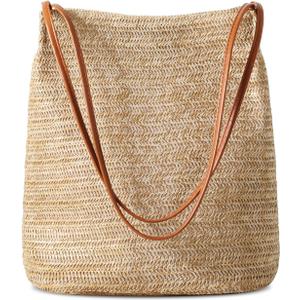 Tavaleu Straw Beach Bags for Women, Tote Handbag Shoulder Bag for Women, Beach Straw Purse Buckets Summer Fashion Hobo Bags