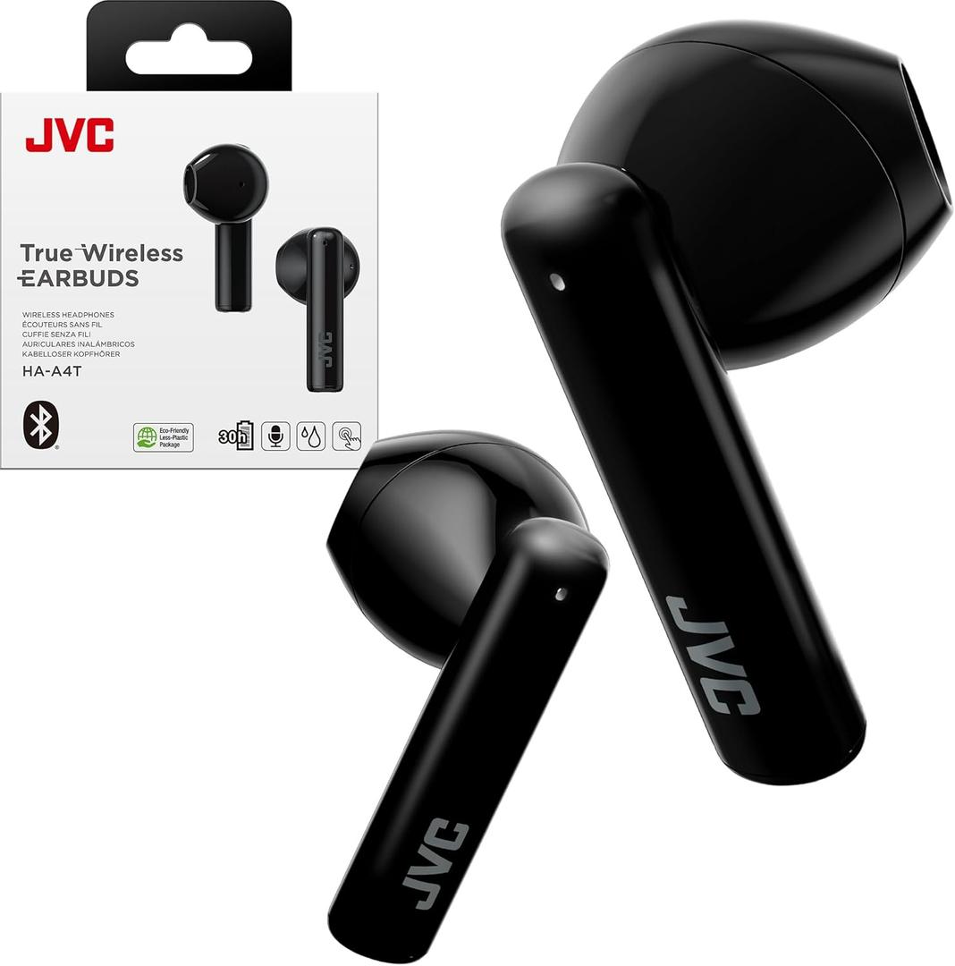 JVC Lightweight True Wireless Earbuds with 12mm Driver Unit, Bluetooth 5.1, Single use, IPX4, Long Battery Life (up to 30 Hours) - HAA4TB (Black) (Small)