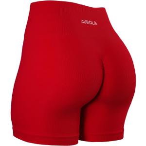 AUROLA Power Workout Shorts for Women Tummy Control Squat Proof Ribbed Thick Seamless Scrunch Active Short (Medium, Flame Red)