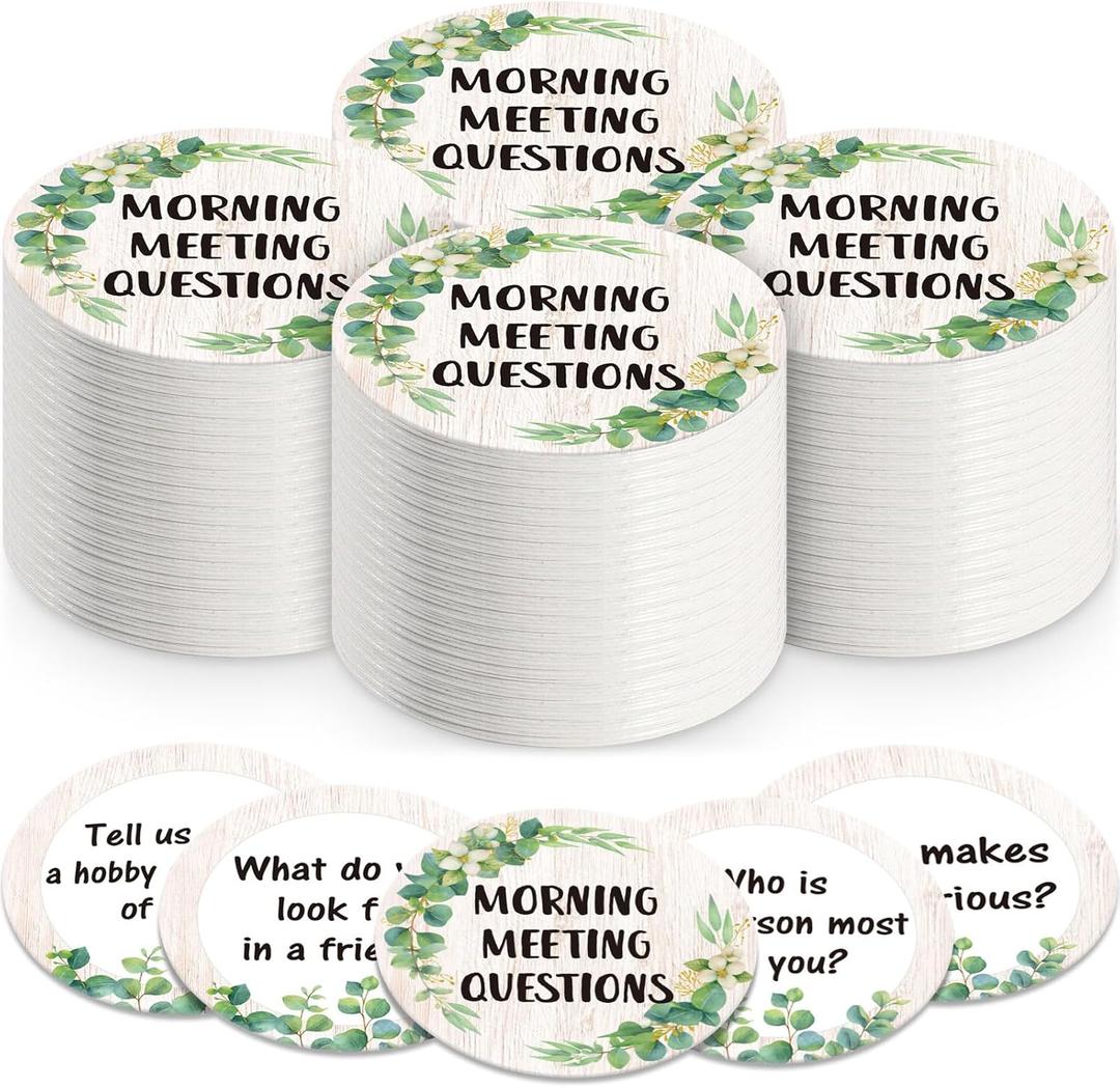 Outus 50 Morning Meeting Chips Questions Cards for Students, Classroom Questions Ideas Cards Conversation Starter for Classroom Activity Improve Communication Listening Skill(Leaf)