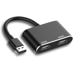 USB 3.0 to Dual HDMI Adapter, 1080P Video Adapter USB-A to Double HDMI for 2 Monitors Converter 4K HD Expander Display Compatible with Desktop, Laptop, Windows