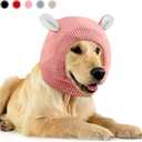 Quiet Ears for Dogs, Neck 14.96 Inch, Dog Ear Muffs Noise Protection Knitted Head Wrap Pet Hats for Medium to Large Pets, 2 Pack (Pink)