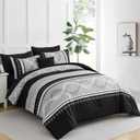Anibedding Black Comforter Set King Size,8 Pieces Boho Bed in a Bag Patchwork Striped Comforter Set, Soft Microfiber Bedding Set for All Season(104"90")