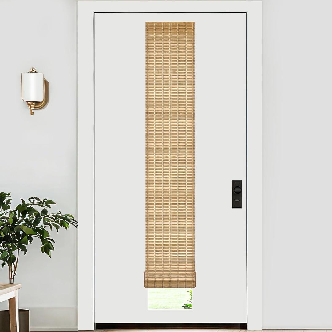 LazBlinds No Tools No Drill Bamboo Roller Shades, Cordless Bamboo Blinds, Light Filtering Roll Up Blinds for Windows, French Door, Porch or Patio Privacy Screen, 12'' W x 70'' H, Brown