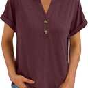 AUTOMET Women's Short Sleeve Shirts Henley Dressy Casual Summer Tops 2025 Trendy Blouses Cute T-Shirts Outfits Clothes Size M