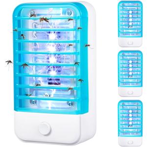 2025 4Pack Plug in Bug Zappers Indoor,Fly Traps for Indoors,Insect Traps for Home,Electronic Mosquito Zappers Gnat Traps with LED Light for Patio, Bedroom, Kitchen, Office