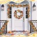 Fall 6FT Garland Wreaths 24", 4 Pack, Artificial Pumpkin