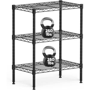 Sweetcrispy 3-Tier Storage Shelving Unit, Adjustable Metal Wire Racks Heavy Duty Standing Shelf Organizer for Kitchen, Closet, Pantry, Garage, Bathroom, Laundry (13.8" D x 23.6" W x 30" H) (Black)
