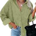 Dokotoo Womens Corduroy Button Down Shirts Boyfriend Long Sleeve Oversized Blouses Tops (Green, S)