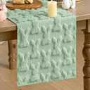 Artoid Mode Sage Green Soft Plush Faux Fur Jacquard Bunny Rabbit Easter Table Runner, Seasonal Kitchen Dining Table Decoration for Home Party Decor 13x72 Inch