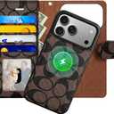 Magnetic Detachable Wallet Case for iPhone 17 Pro Max, Luxury PU Leather with Card Slots, Kickstand, Wrist Strap, MagSafe Compatible, 6.9-Inch Brown