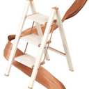 3 Step Ladder, 3 Step Stool for Adults, Folding Step Ladder with Secure Footing, Widened Pedal, Aesthetically Pleasing Looking, Blends Right into Domestic Rooms, Cream Chocolate