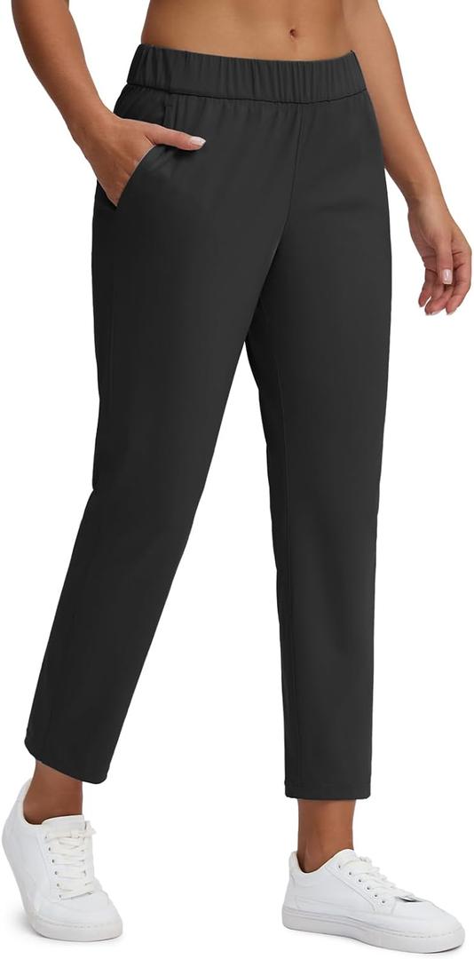 Women's Golf Pants with Deep Pockets Stretch 7/8 High Waisted Travel Pants Ankle Pants Casual (Black, XXL)