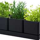 D'vine Dev Herb Garden Planter Set, Plastic Plant Pots with Drainage and Saucer, Indoor Succulent Cactus Vegetable Pot for Windowsill, Garden Balcony, Black, Set of 1, 76-V-B-1