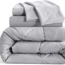 Twin Size Comforter Set, 5 Pieces Soft Bedding for All Seasons, Bed in A Bag, Kids Bedding Set with 1 Comforter, 1 Fitted Sheet, 1 Flat Sheet, 2 Pillowcases, Light Grey