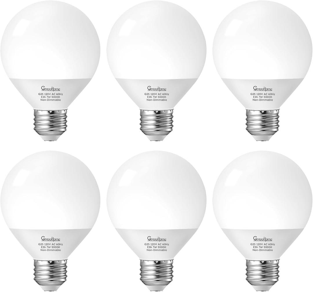 Vanity Light Bulbs for Bathroom, G25 LED Globe Light Bulbs for Makeup Mirror Dressing Room, 60W Equivalent, 5000K Daylight, 800LM, E26 Base, Non-Dimmable, 6-Pack