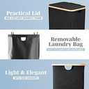 LONBET Laundry Basket with Lid, Made from Breathable Fabric | Aesthetic Clothes Hampers for Laundry with Side Handles & Sturdy Bamboo Frame (26 Gallons - Single, Black)