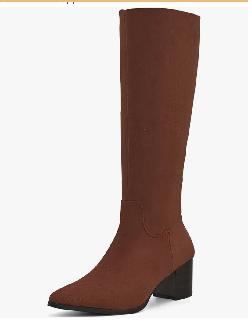 Shoe'N Tale Knee High Boots for Women Pointed Toe Tall Boots Mid Stacked Chunky Block Heeled Boots Side Zipper 8.5