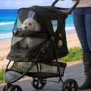 Pet Gear No-Zip Special Edition 3 Wheel Pet Stroller for Cats/Dogs, Zipperless Entry, Easy One-Hand Fold, Removable Liner, Cup Holder, Charcoal Black