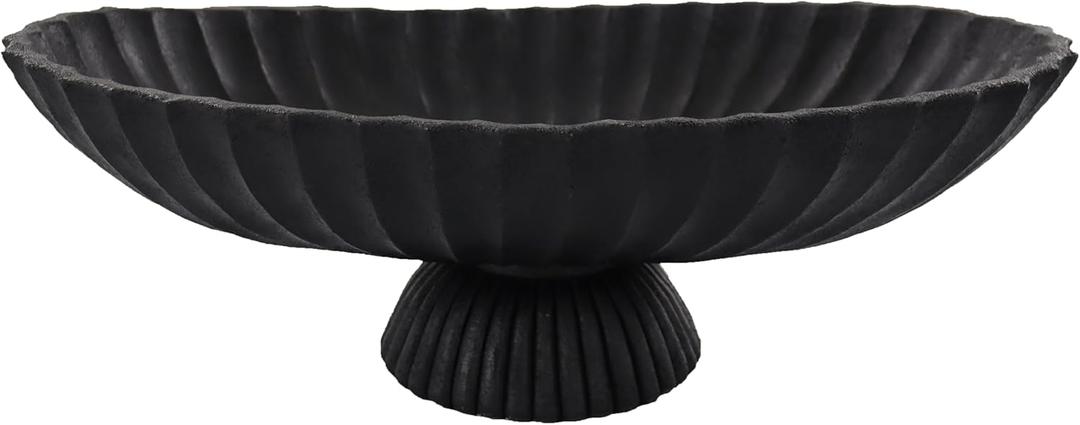 14.5" Large Decorative Long Bowl - Black Fluted Scalloped Decorative Bowls for Home Decor - Ruffle Decor, Stylish Key Bowl for Entry Table, Decorative Fruit Bowls for Kitchen Counter