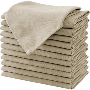 H.VERSAILTEX Cloth Napkins Set of 12 (18" X 18") Linen Textured Dinner Napkins Waterproof Extra Soft Thick Durable Reusable Napkins with Hemmed Edges for Dinners, Weddings and Everyday Use, Taupe