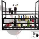 63in Ceiling Wine Glass Rack, 2-Tier Wooden Hanging Wine Rack, Industrial Black Metal Hanging Wine Storage Holder, with Glass Holder for Restaurant, Bar (BLACK, 63 * 11.8 * 35.4INCH)