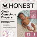The Honest Company Clean Conscious Diapers for Delicate Skin | Up to 100% Leakproof | Hypoallergenic, Fragrance Free | Girl Prints | Club Box, Size 1 (8-14 lbs), Count of 78 