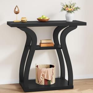 Tajsoon 3-Tier Farmhouse Console Table for Entryway 31.5", Black, 31.5" x 11.8" x 31.5"