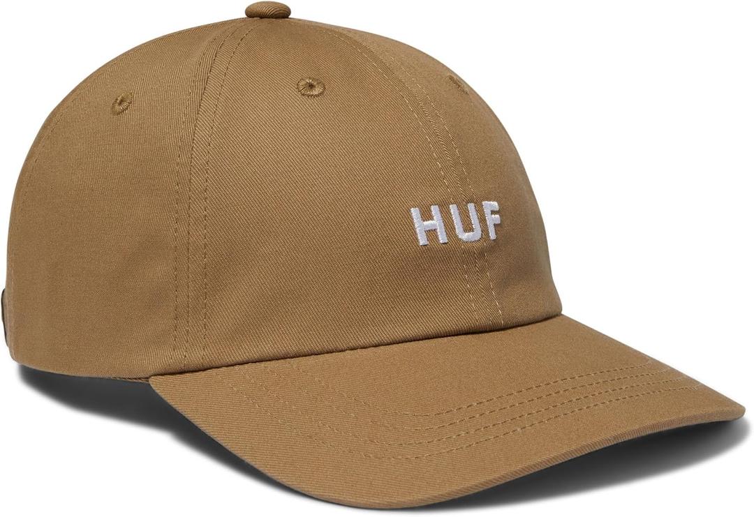 HUF Set OG Curved Visor Hat  6-Panel Low Profile Dad Hat for Men, Cotton Baseball Cap with Strapback Closure (Biscuit)