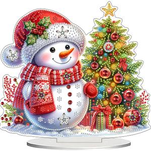 JJFox DIY 5D Tabletop Diamond Art Painting Kit Desktop Ornament Special Shaped Rhinestone Desk Placement OrnamentHome Stand Up Gem Painting Craft KitGift (Christmas Snowman)
