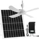 23.6'' Solar Rechargeable Ceiling Fan with Battery Backup, 25W Solar Powered Hanging Fans for Outdoor Gazebo, Chicken Coop, Greenhouse, Shed, Dog House