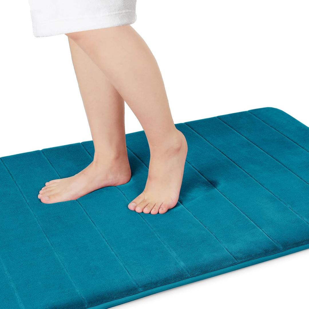 Yimobra Long Bath Mat 44"x24", Super Soft Quick Dry Memory Foam Bathroom Rug, Water Absorbent, Non Slip Backing Machine Washable for Tub Shower, Thick Comfort Support, Peacock Blue (2' x 3'8" (Rectangular))