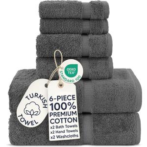 Chakir Turkish Linens |Hotel & Spa Quality 100% Cotton Premium Turkish Towels | Soft & Absorbent (Dark Gray, 6-Piece Towel Sets)