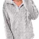 BLENCOT Womens Casual Button Down Collar Pullover Fleece Sweatshirt Long Sleeve Tops Warm Sherpa Coat Jacket Pockets (Gray, XL)