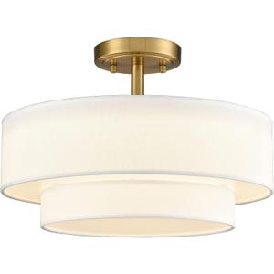 DAYCENT Modern Gold Semi Flush Mount Ceiling Light with Drum Shade 3000K/4500K/5500K LED Flush Mount Drum Lamp Brass Ceiling Light Fixtures for Hallway Bedroom Kitchen Living Room, 30W