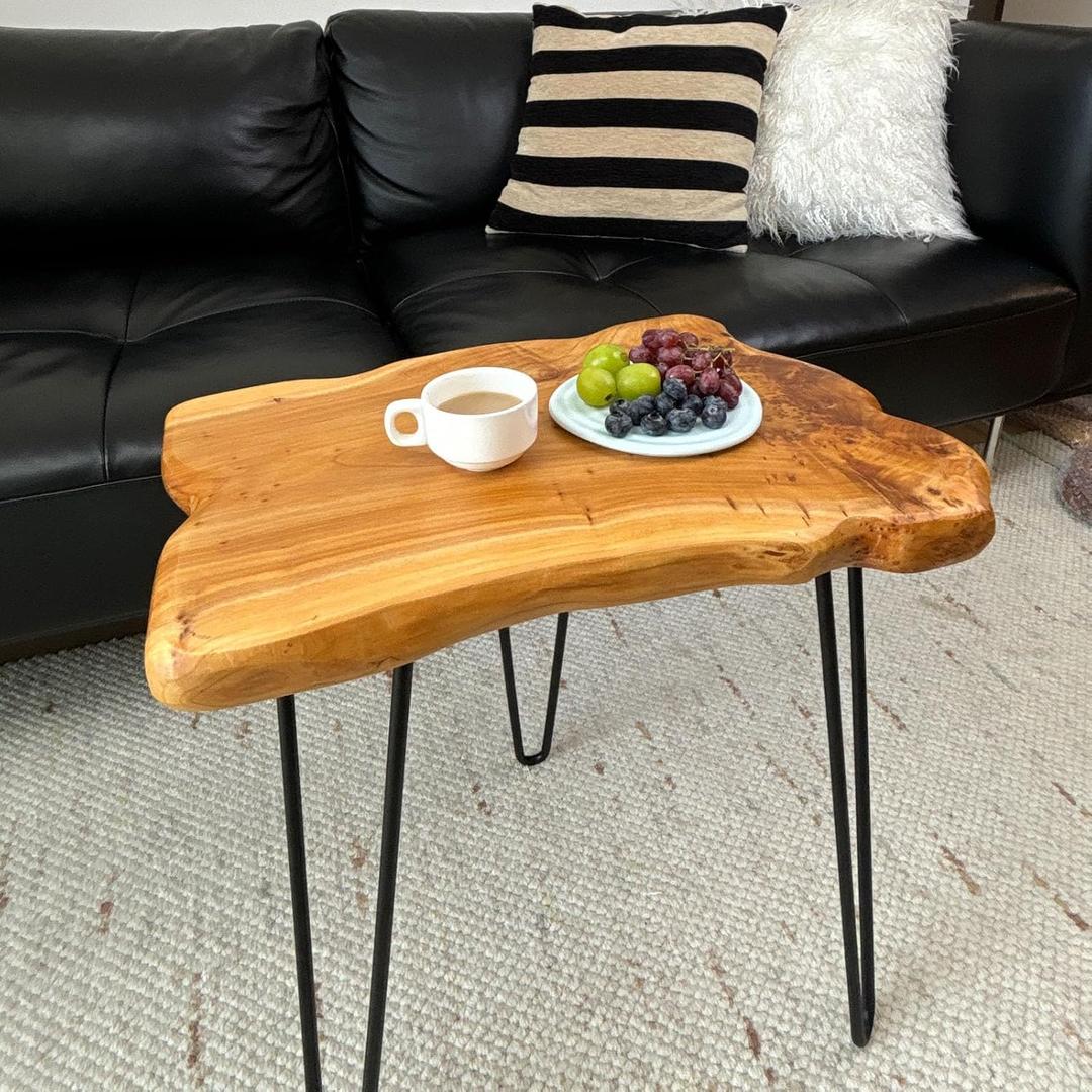 Natural Edge End Table, Live Edge Side Table with Hairpin Legs, Small Natural Wood Coffee Table ，Stump End Table for Living Room, Bedroom, Farmhouse Decor (20" L x 13" W x 20" T)