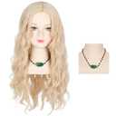Miss U Hair Princess Long Blonde Wavy Wig with Necklace Middle Part Halloween Party Elf Wig for Small Head