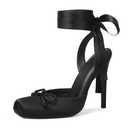 Celbreez Ballet Heels Satin Stiletto Heels for Women Close Square Toe Slingback Bow Lace Up High Black Heels Women's Pumps Strappy Mary Jane Ballerina Heels Party Wedding Cute Shoes, Size 9.5